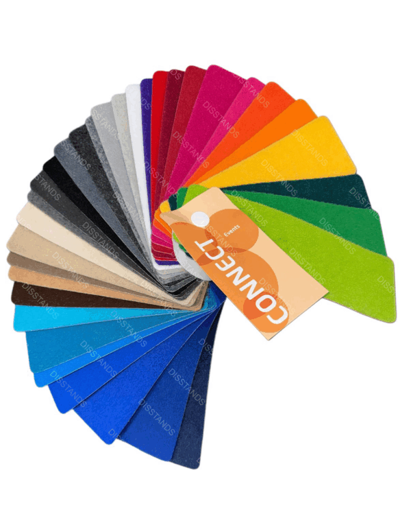 Muestras apiladas moqueta Salsdis 5mm con base antideslizante mostrando gama colores disponibles