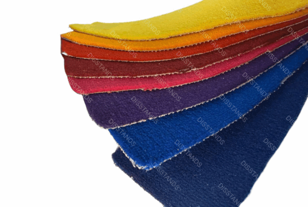Muestras moqueta ferial degradado cromático amarillo naranja rojo púrpura azul marino